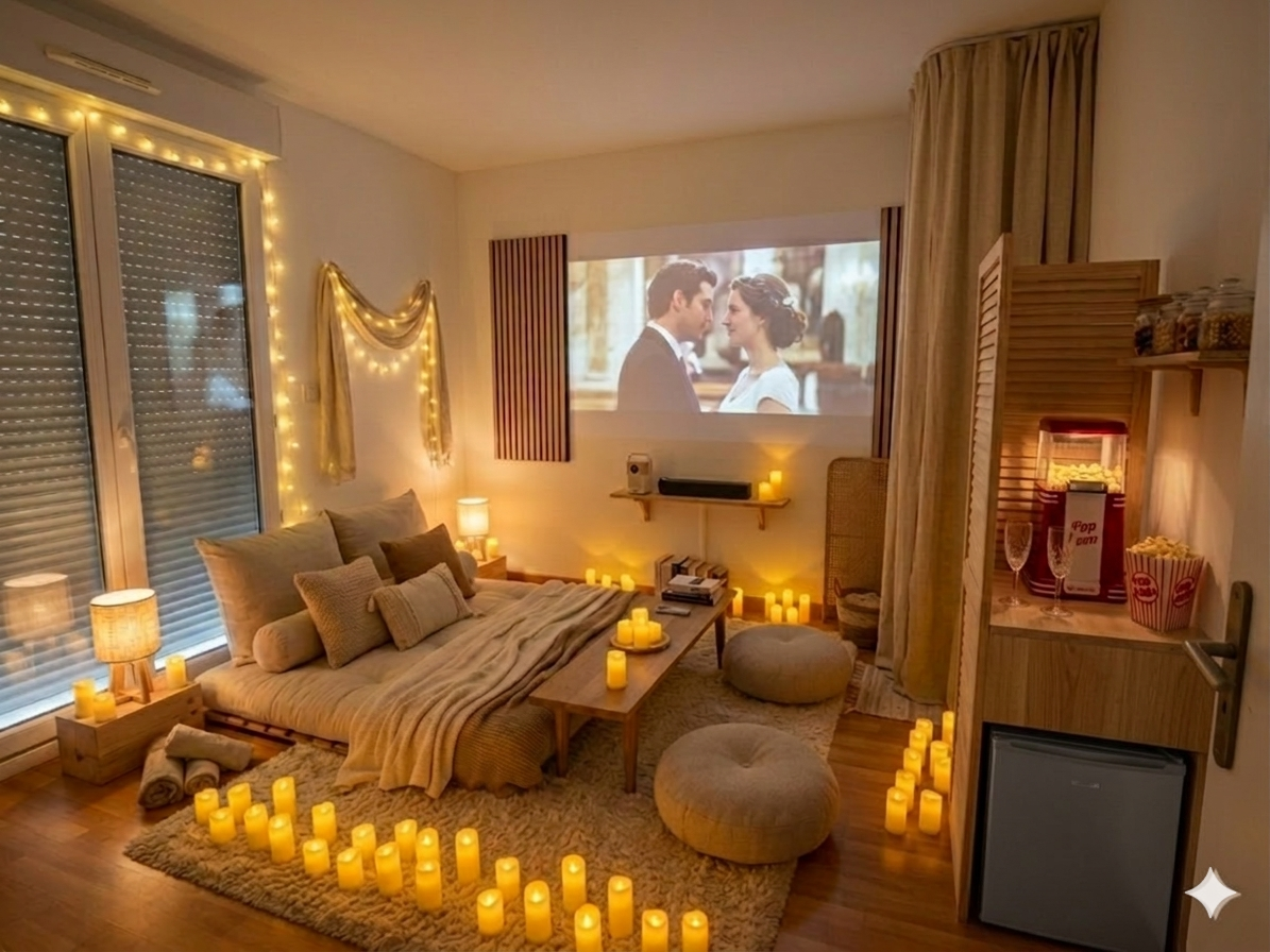 Vue ensemble de la chambre cinéma cocooning